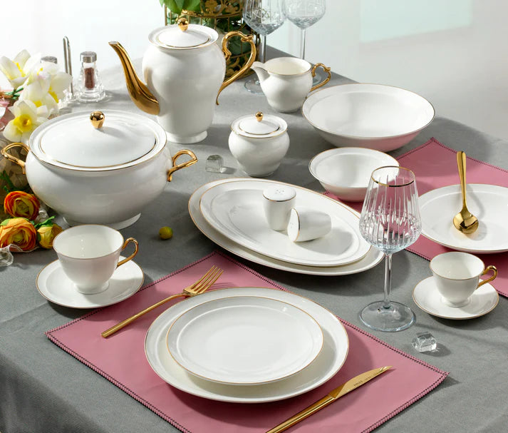 طقم سفره – 60 قطعة - حافة ذهبية