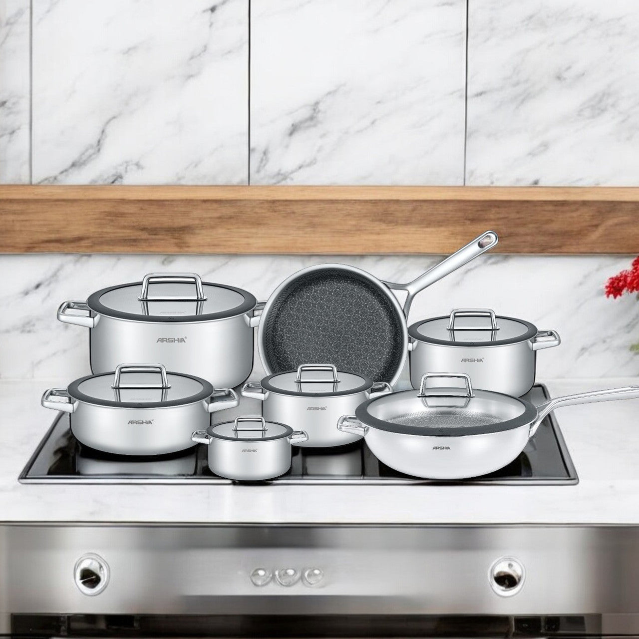 طقم حلل ستانلس ستيل ارشيا 13 قطعة - قلب تيفال - الصورة 2