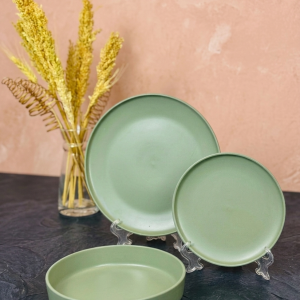 طقم عشاء بورسلين 18 قطعة - Matte Green
