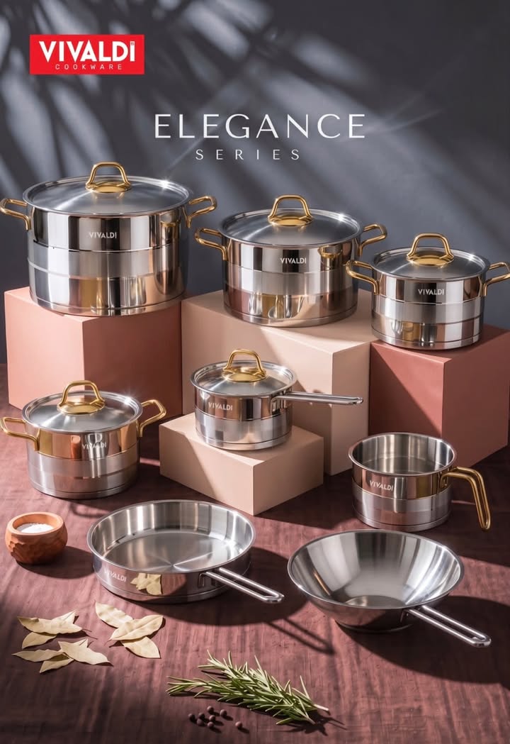 طقم حلل ستانلس ستيل 13 قطعة – Elegance Vivaldi – يد ذهبى