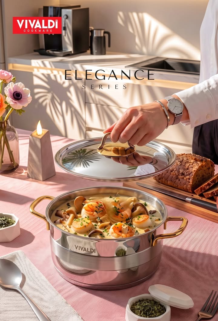 طقم حلل ستانلس ستيل 13 قطعة – Elegance Vivaldi – يد ذهبى - الصورة 2